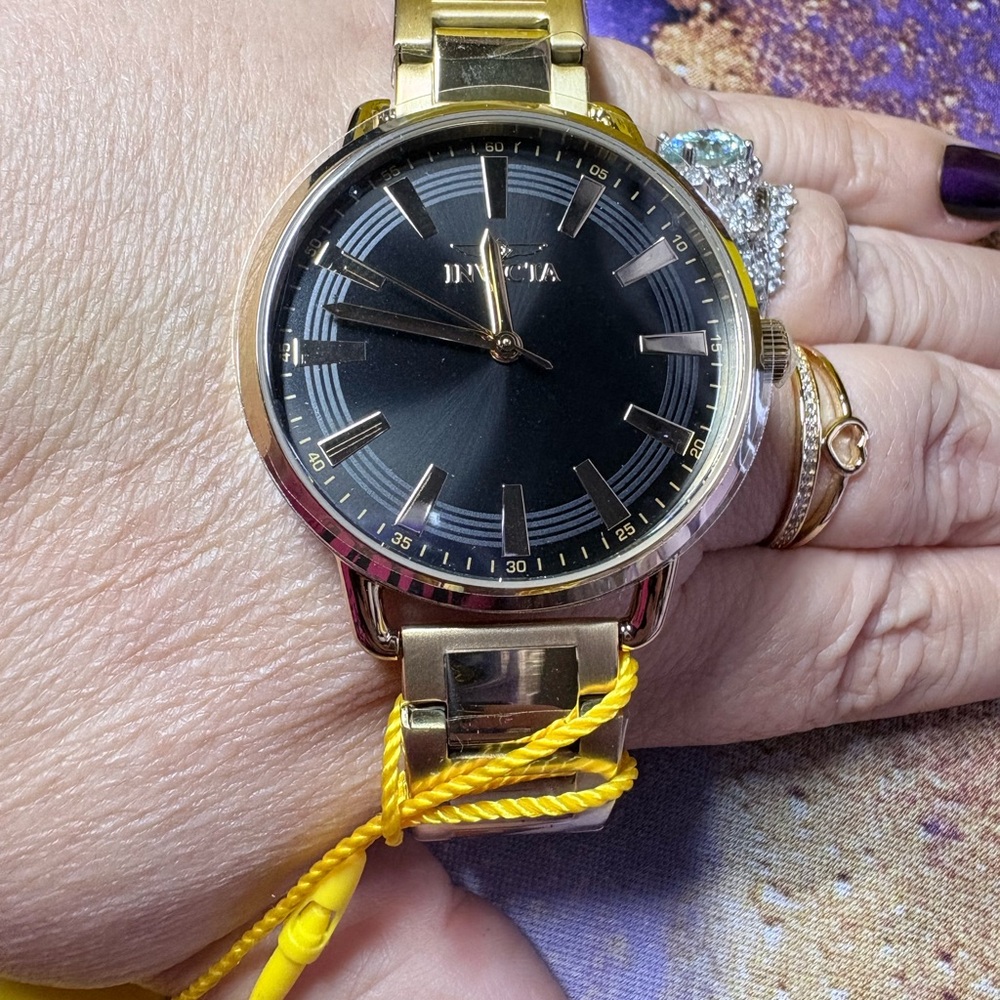 INVICTA Gold Tone Black Dial Watch